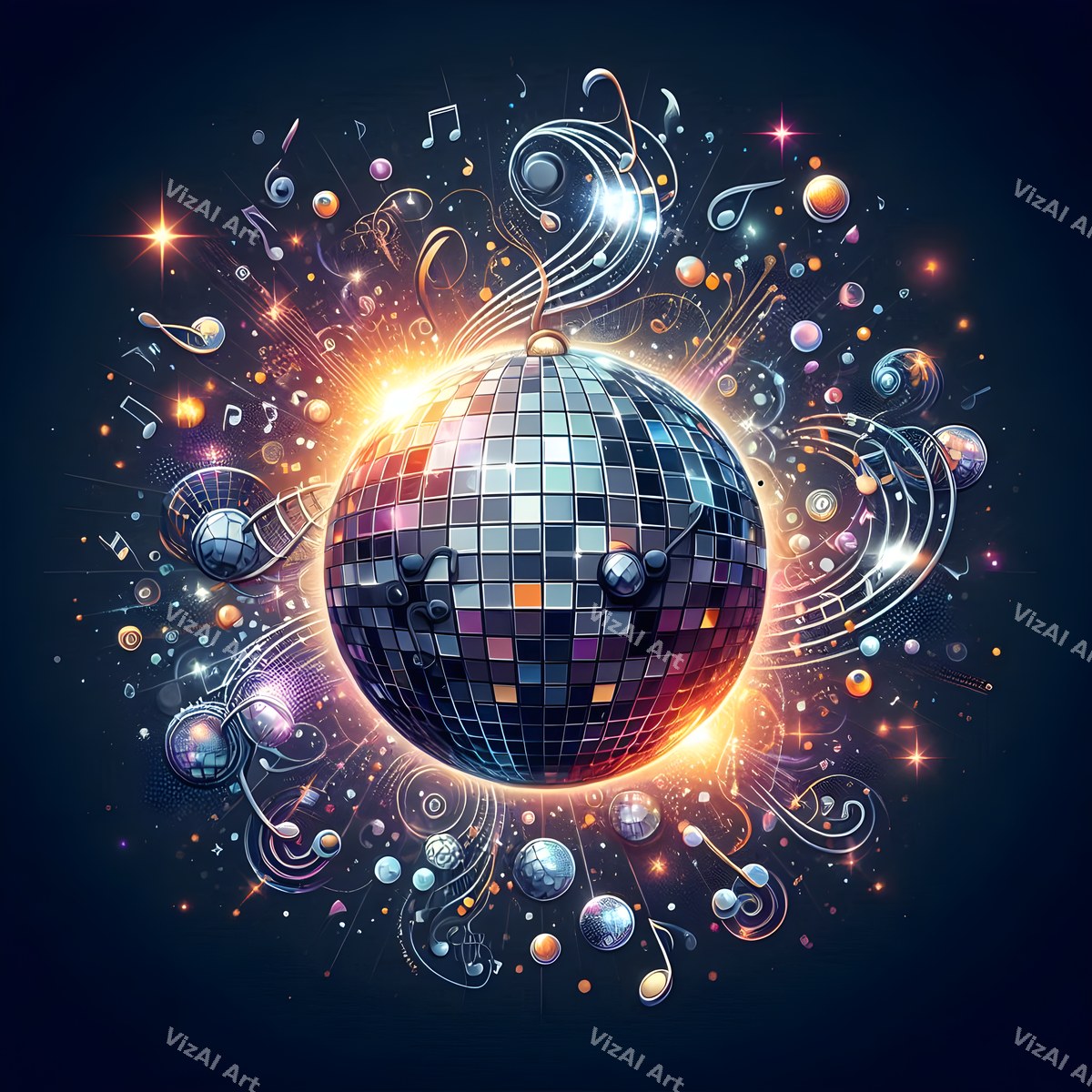 Disco Ball & Music Notes Art — print 1