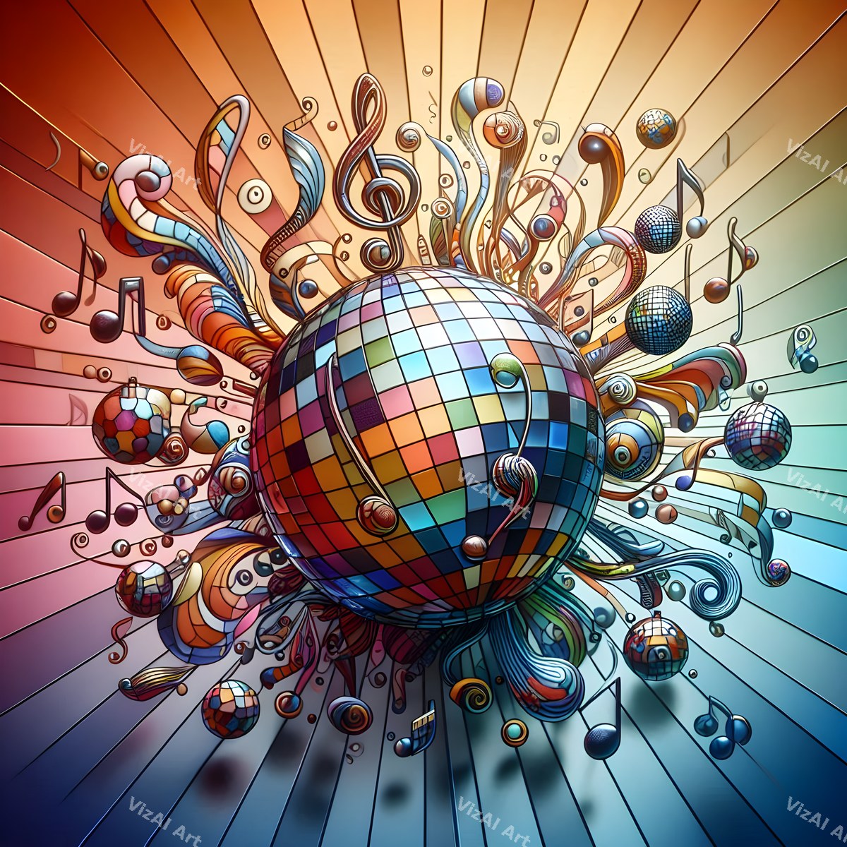 Disco Ball & Music Notes Art — print 4