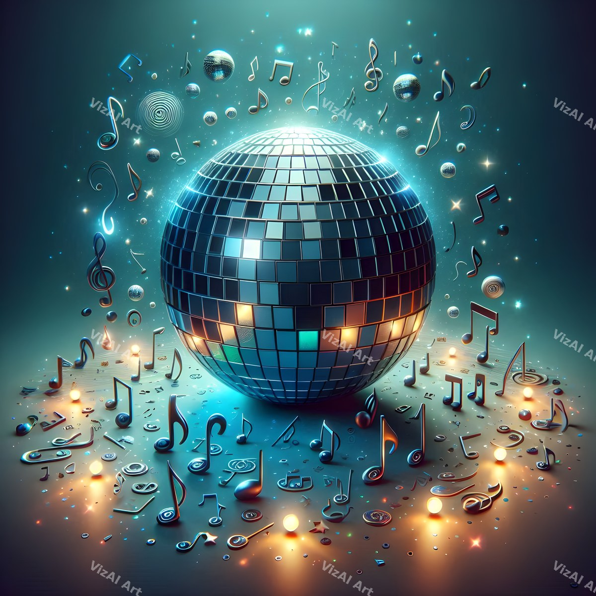 Disco Ball & Music Notes Art — print 11