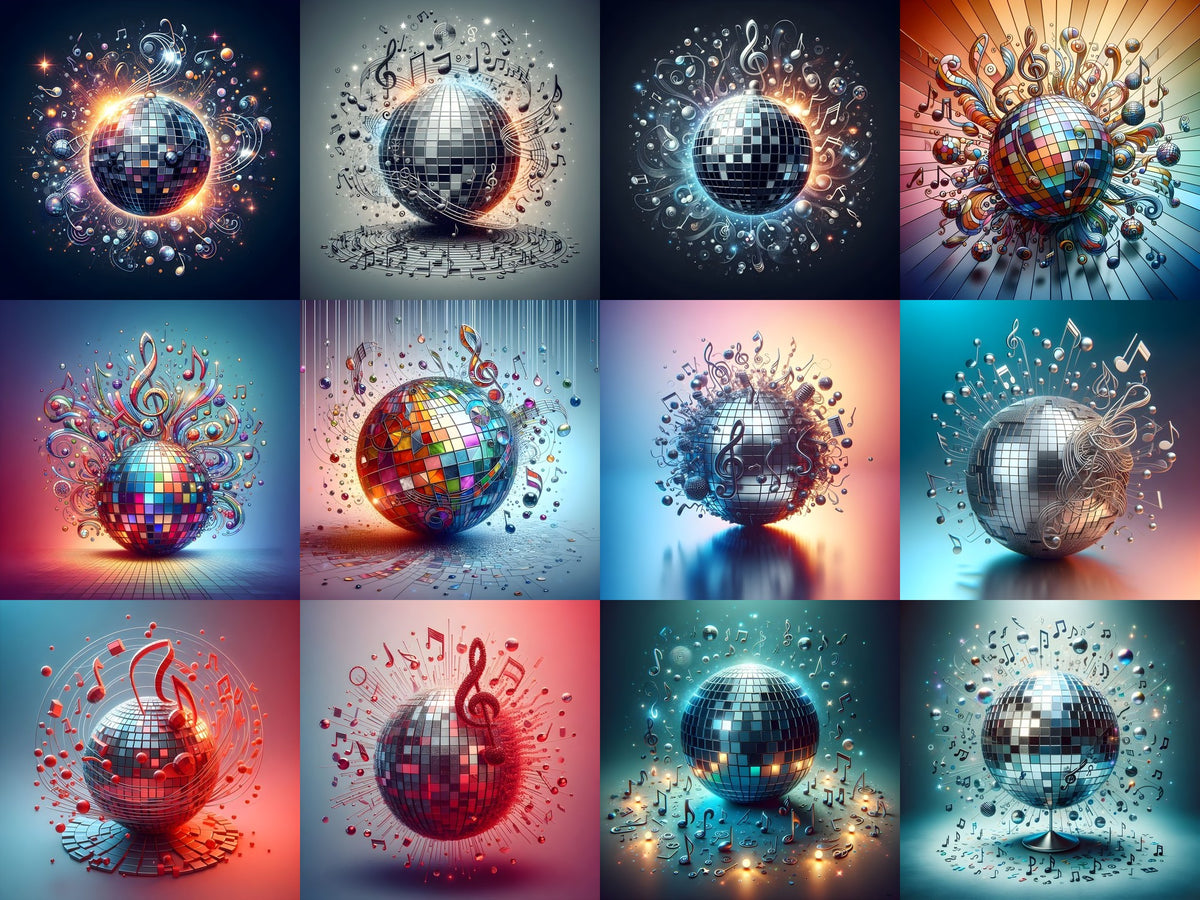 Disco Ball & Music Notes Art — 12 Printable Prints