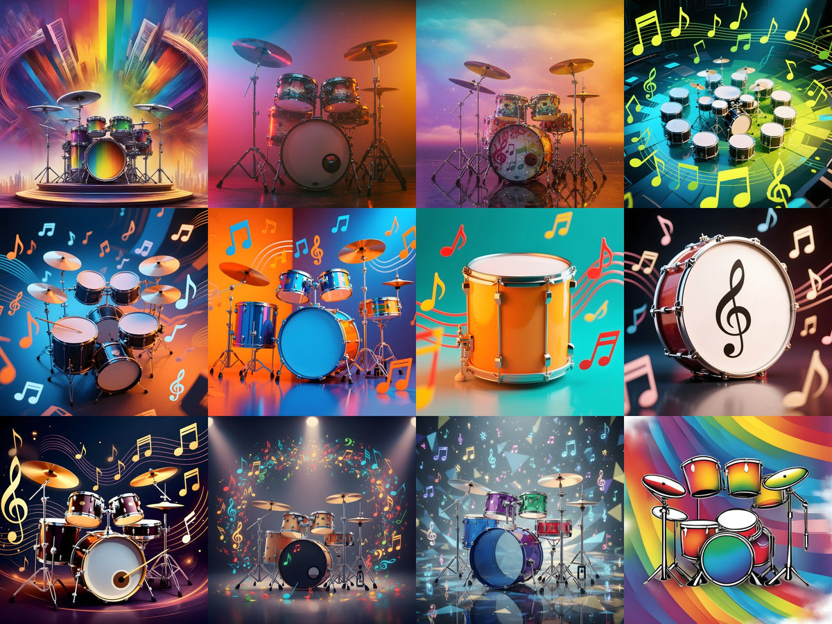 Drums & Music Notes Art — 12 Printable Prints