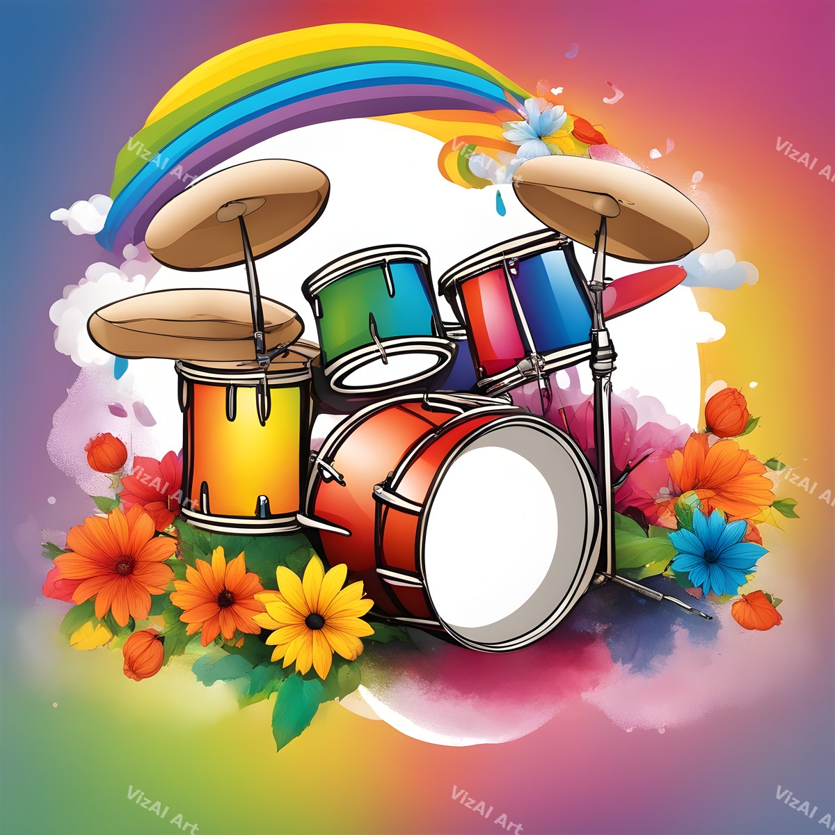 Painted & Floral Drums Art — print 9