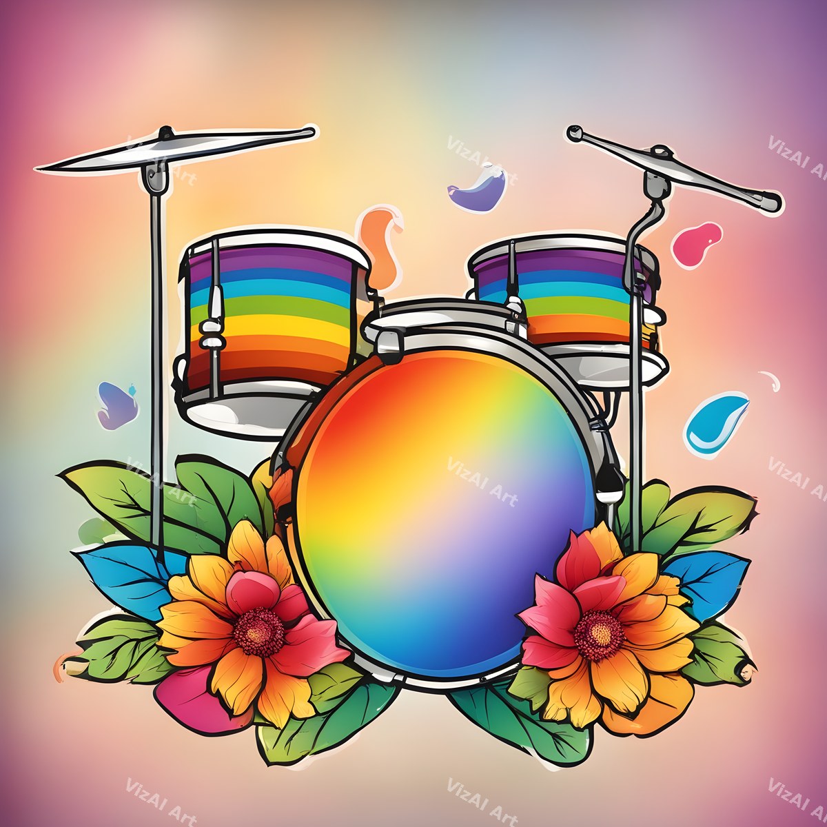 Painted & Floral Drums Art — print 10