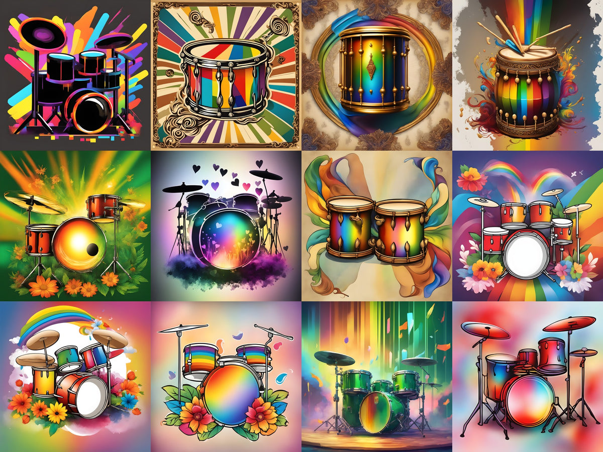 Painted & Floral Drums Art — 12 Printable Prints