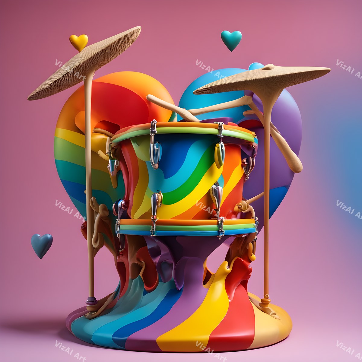 Rainbow Hearts & Stars Drum Art — print 5