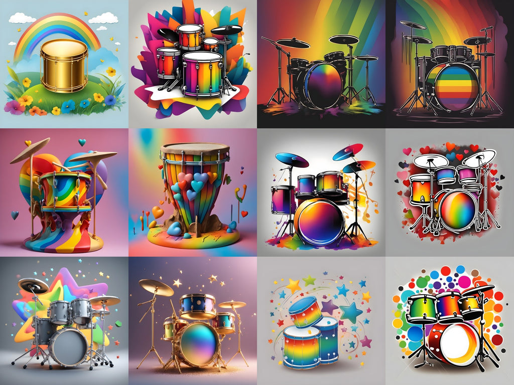 Rainbow Hearts & Stars Drum Art — 12 Printable Prints