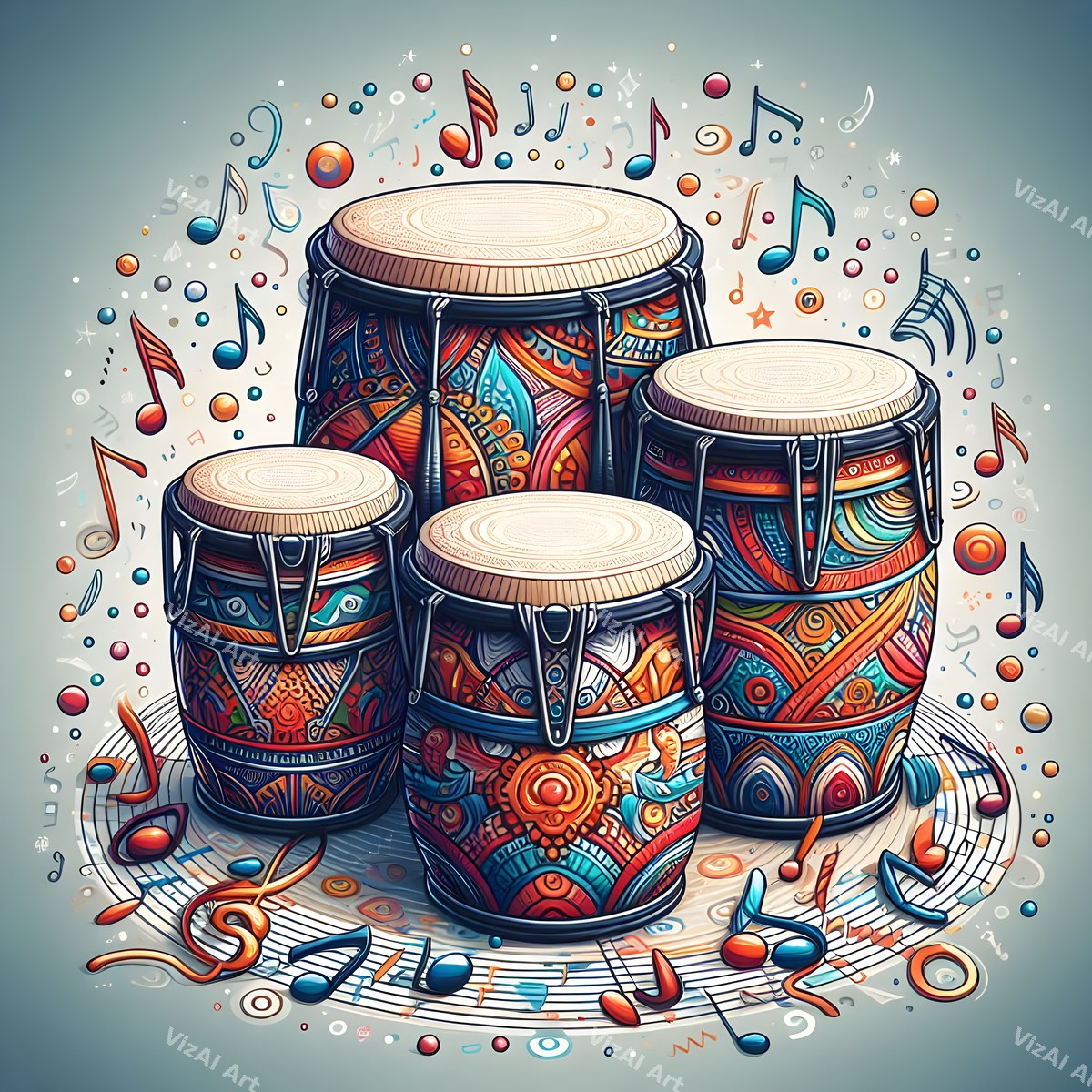 Folk Drums & Butterflies Art — print 2