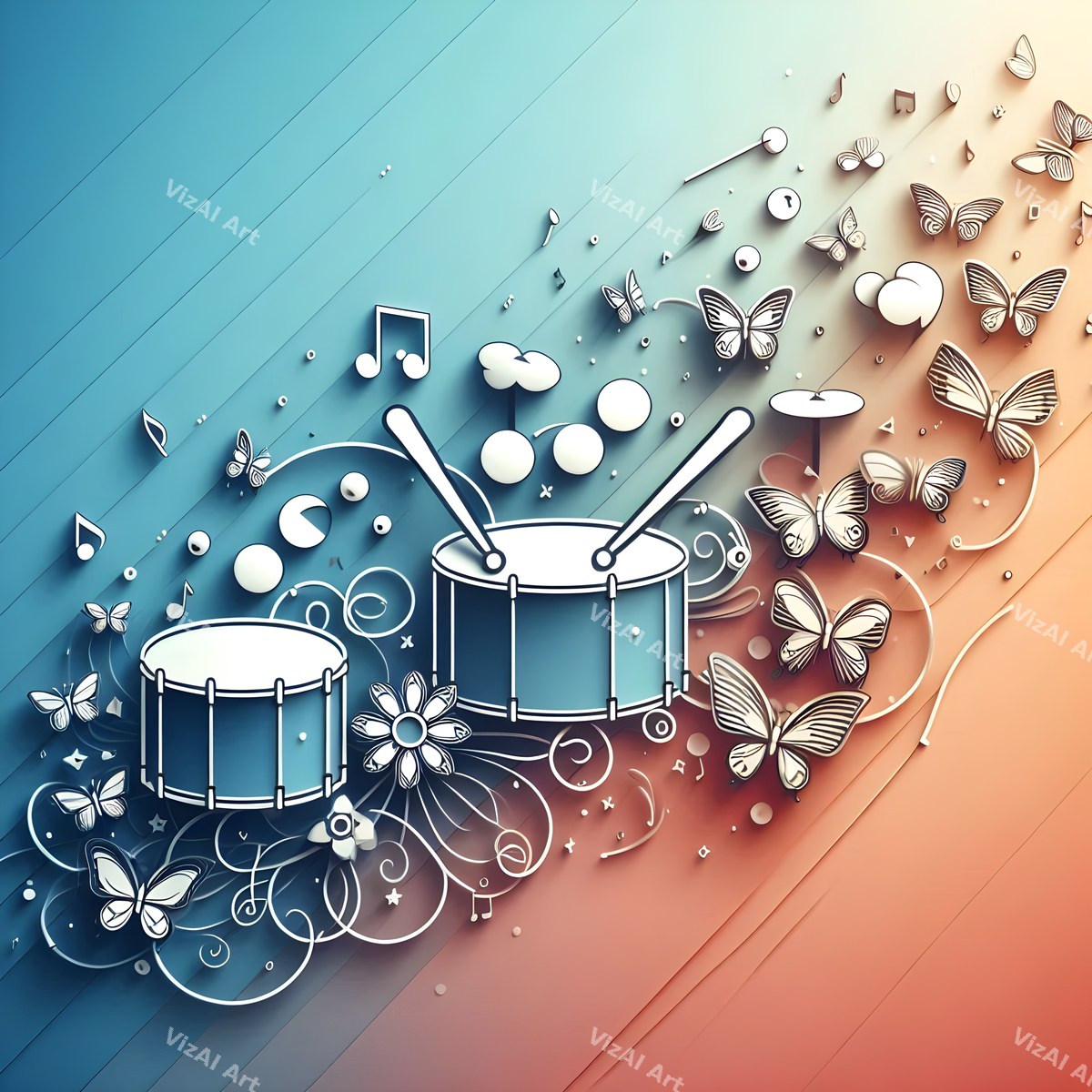 Folk Drums & Butterflies Art — print 5