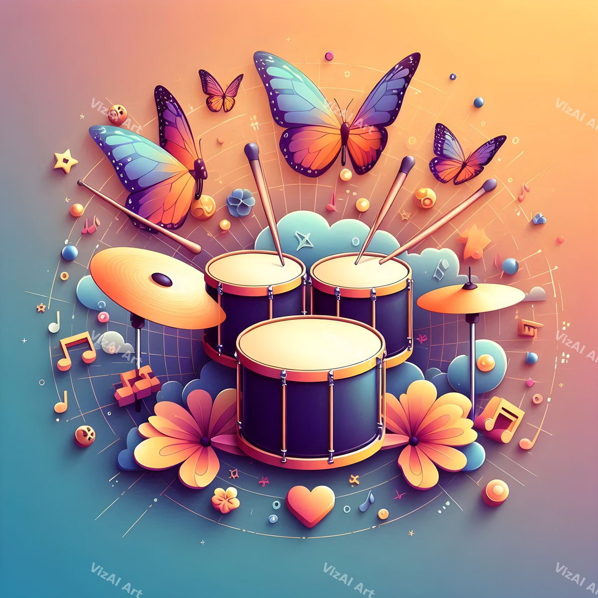 Folk Drums & Butterflies Art — print 6