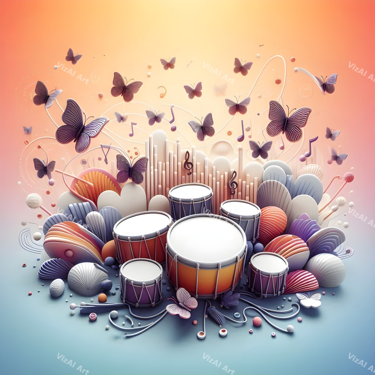 Folk Drums & Butterflies Art — print 7