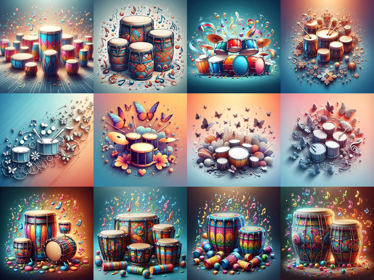 Folk Drums & Butterflies Art — 12 Printable Prints