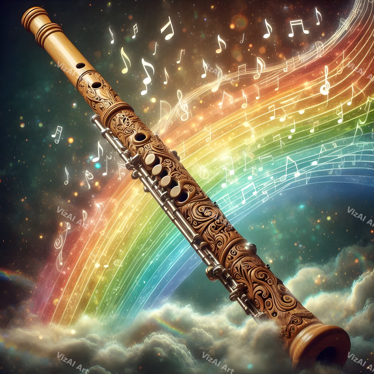 Flute, Recorder & Music Notes Art — print 2