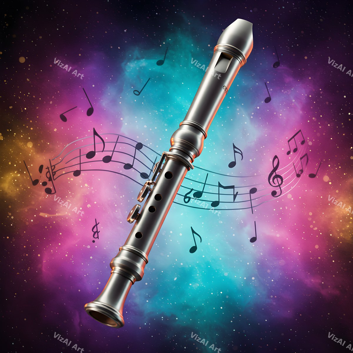 Flute, Recorder & Music Notes Art — print 3