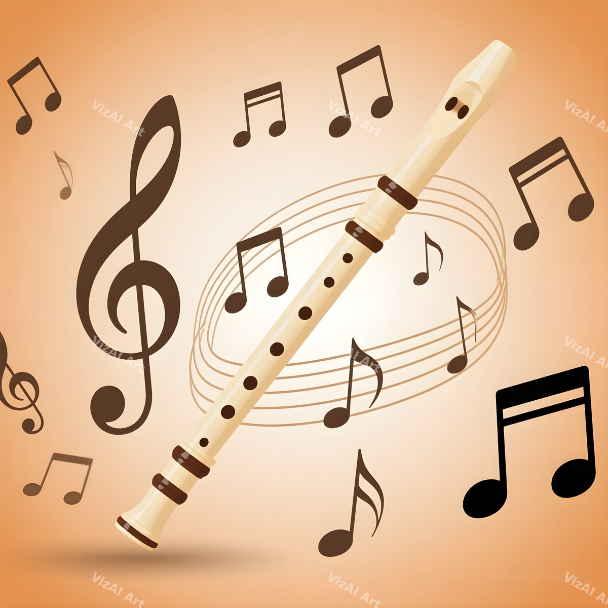 Flute, Recorder & Music Notes Art — print 4