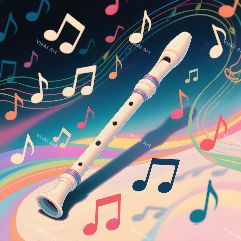 Flute, Recorder & Music Notes Art — print 6