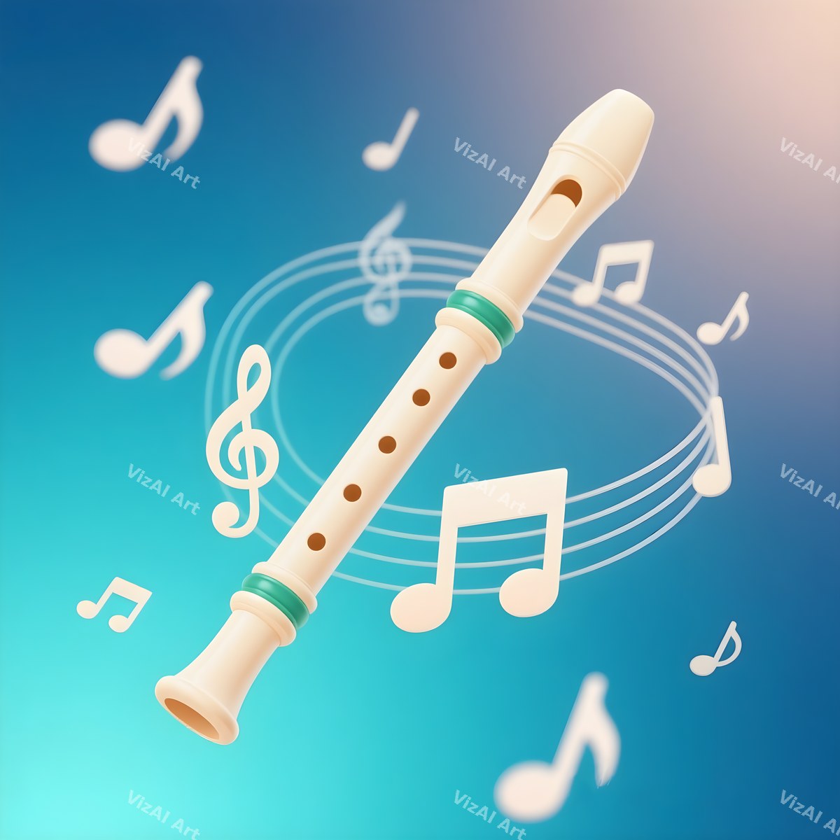 Flute, Recorder & Music Notes Art — print 7
