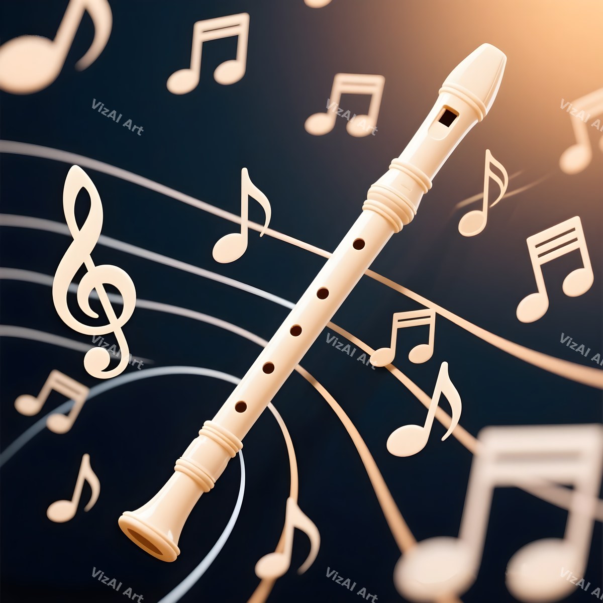 Flute, Recorder & Music Notes Art — print 8