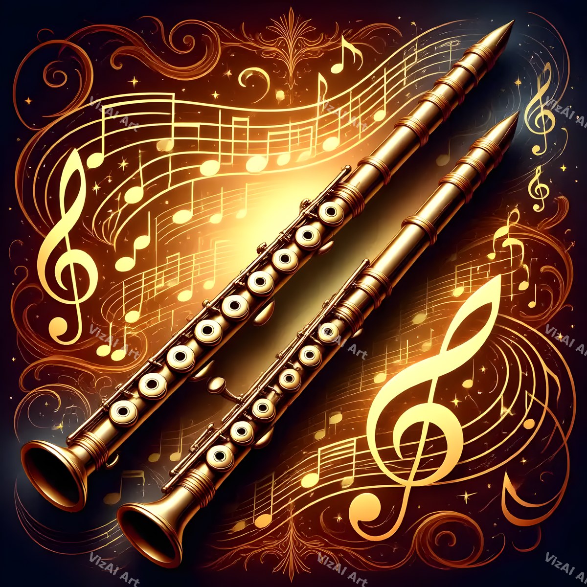 Flute, Recorder & Music Notes Art — print 10