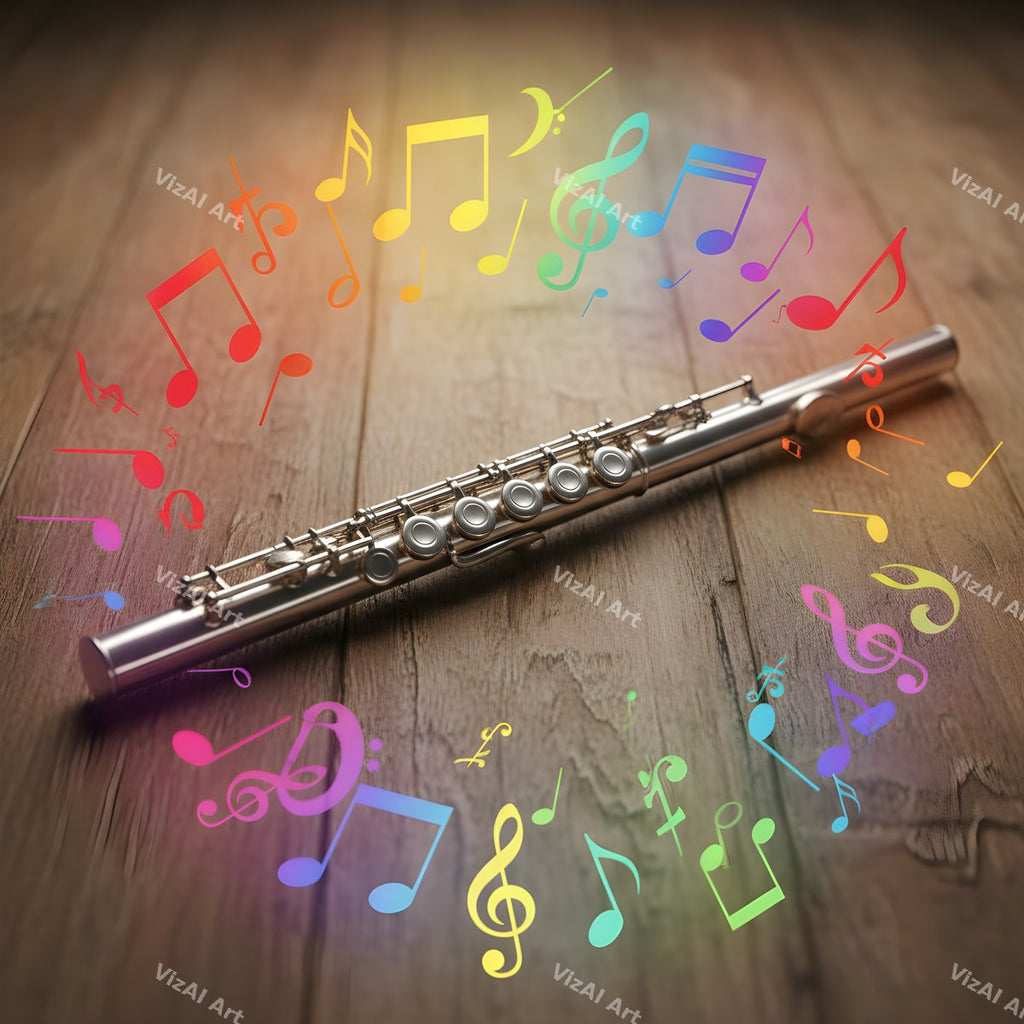 Flute, Recorder & Music Notes Art — print 11