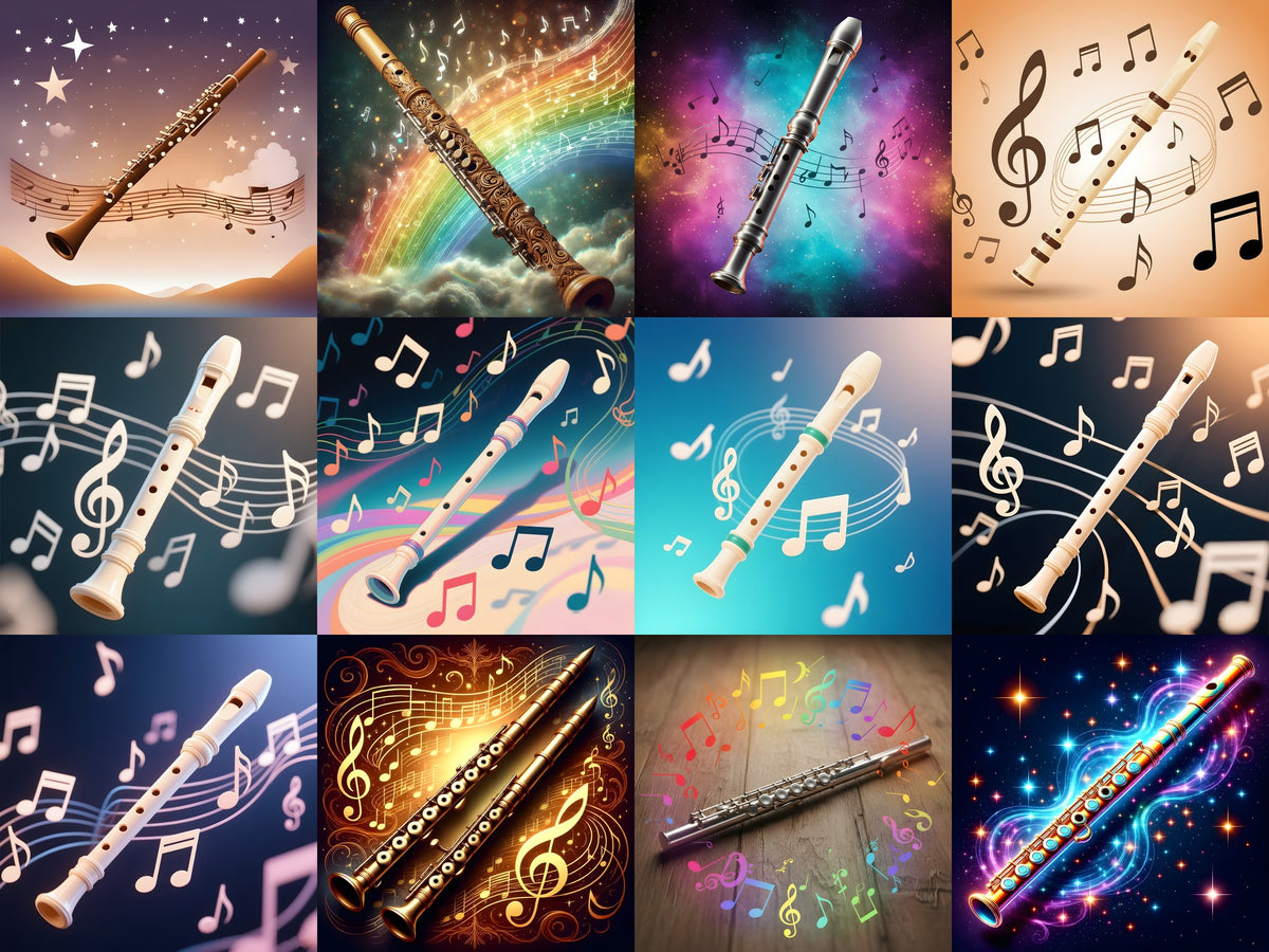 Flute, Recorder & Music Notes Art — 12 Printable Prints
