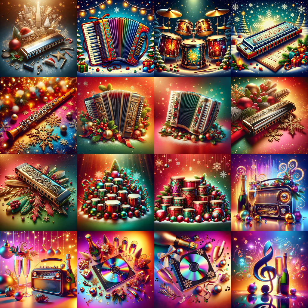 Christmas & New Year Music Art Mix — 17 printable prints