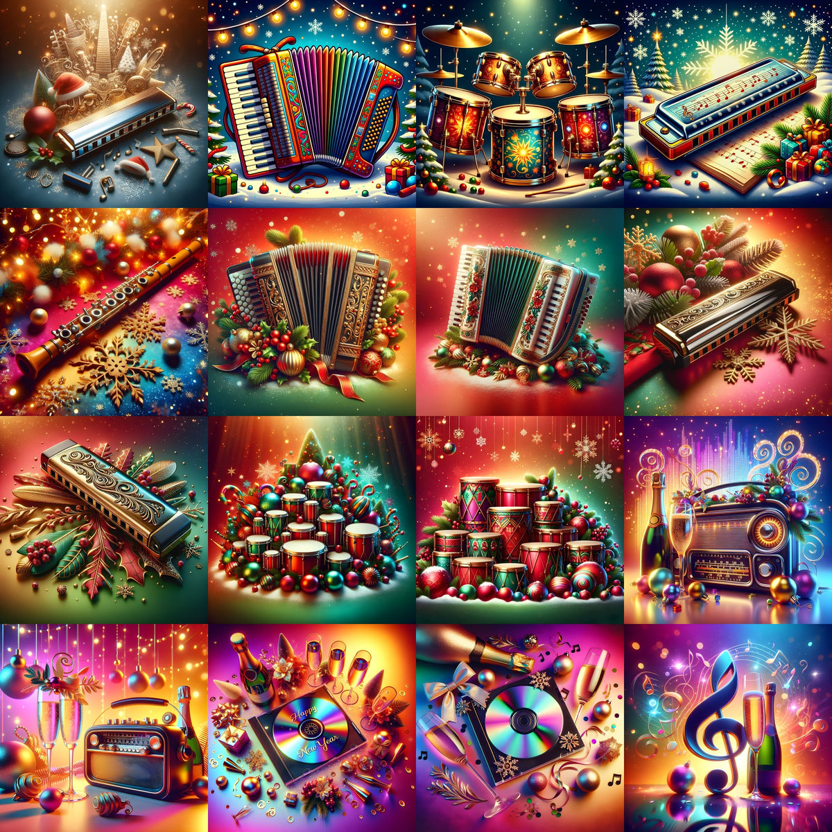 Christmas & New Year Music Art Mix — 17 printable prints