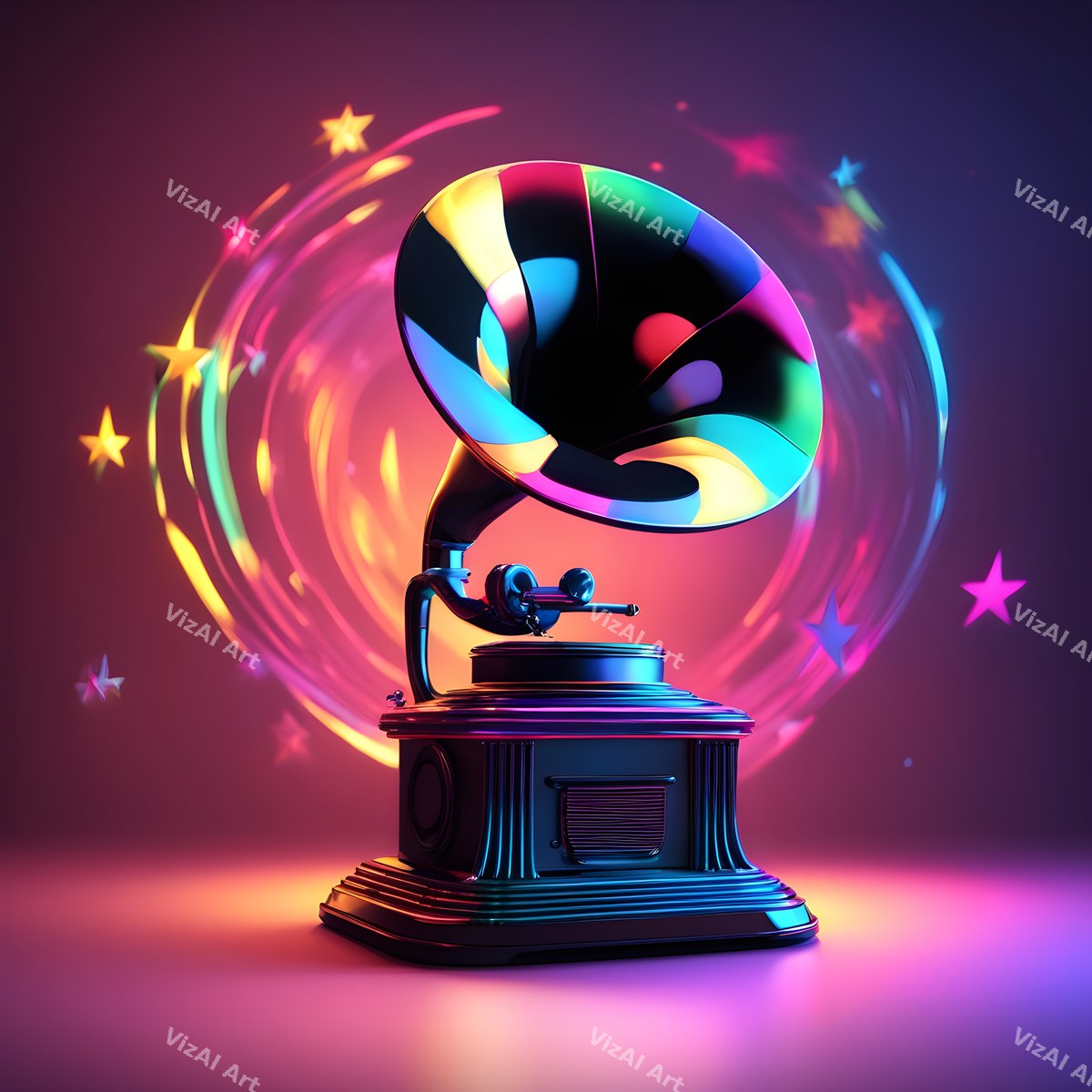 Stars & Hearts Gramophone Art — print 3