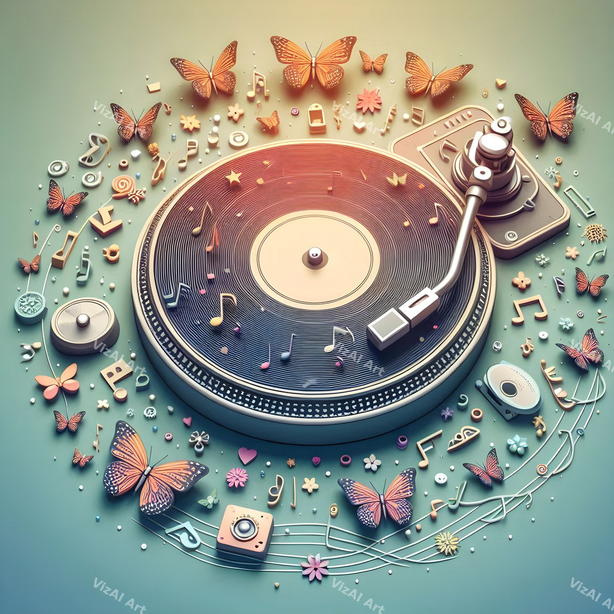 Butterflies & Music Notes Turntable Art — print 7