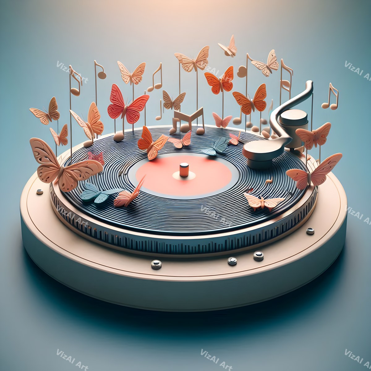 Butterflies & Music Notes Turntable Art — print 8