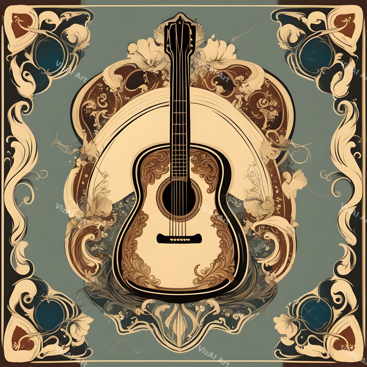 Guitar Frames & Botanicals Art — print 2