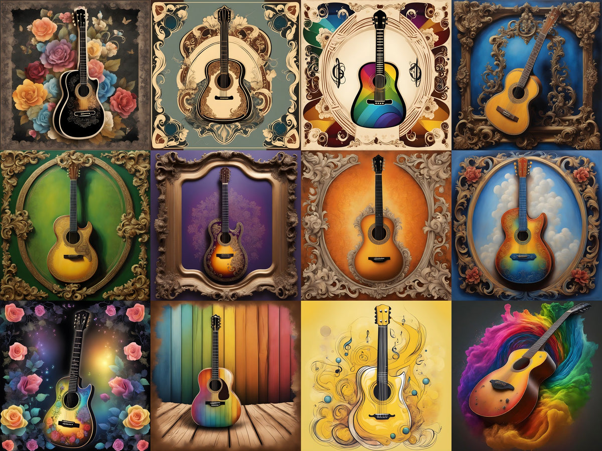 Guitar Frames & Botanicals Art — 12 Printable Prints