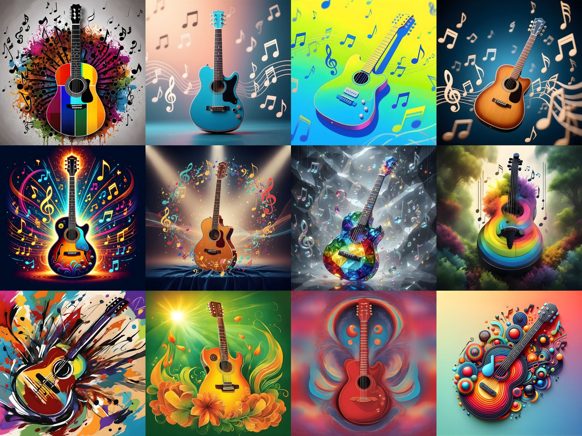 Guitar & Music Notes Art — 12 Printable Prints