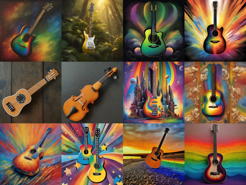 Acoustic Guitar in Colour Art — 12 Printable Prints