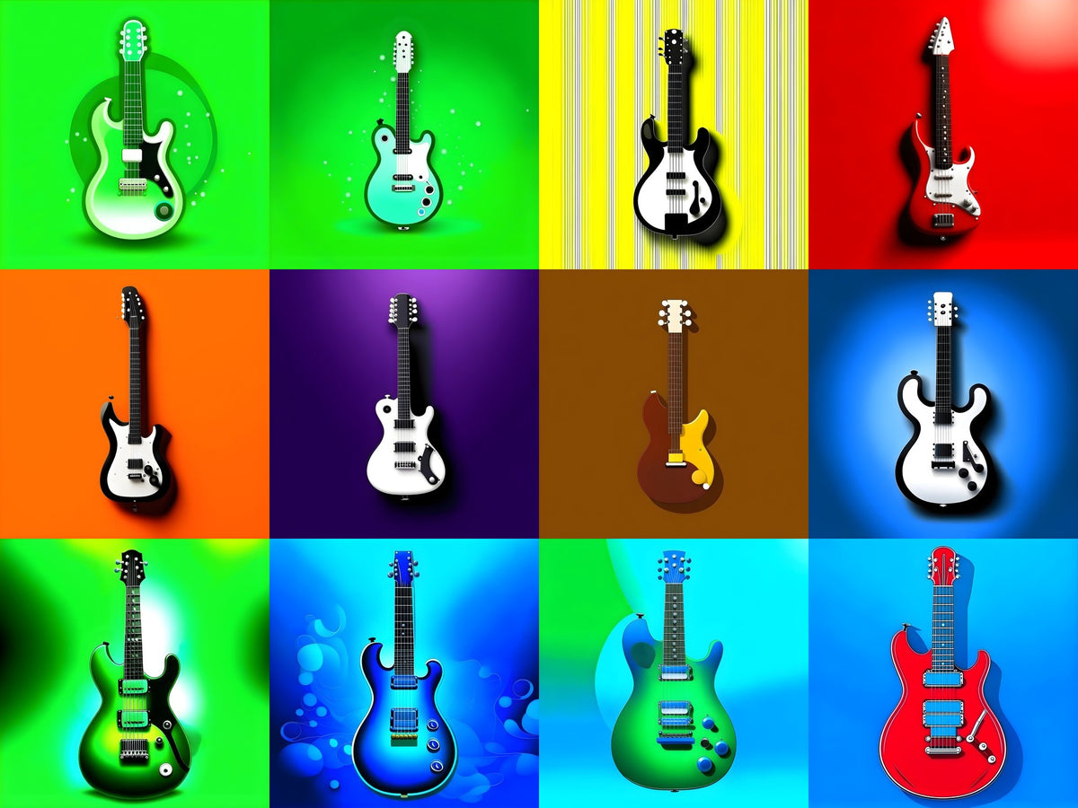 Colour Block Electric Guitar Art — 12 Printable Prints