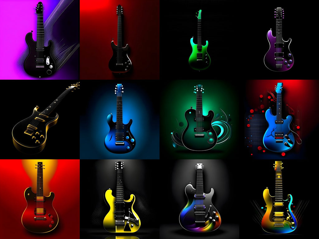 Midnight Electric Guitar Art — 12 Printable Prints
