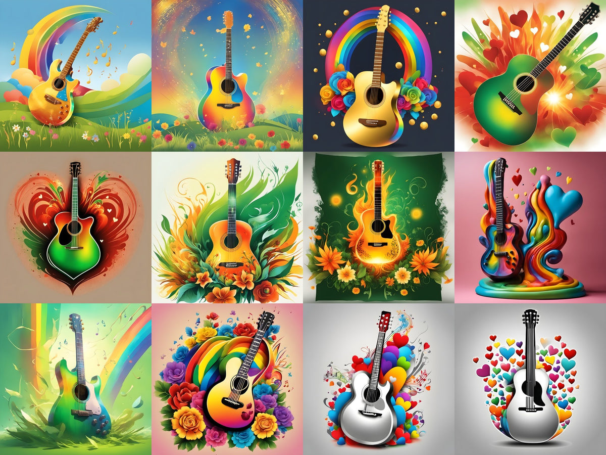 Hearts & Blooms Guitar Art — Choose Your Print