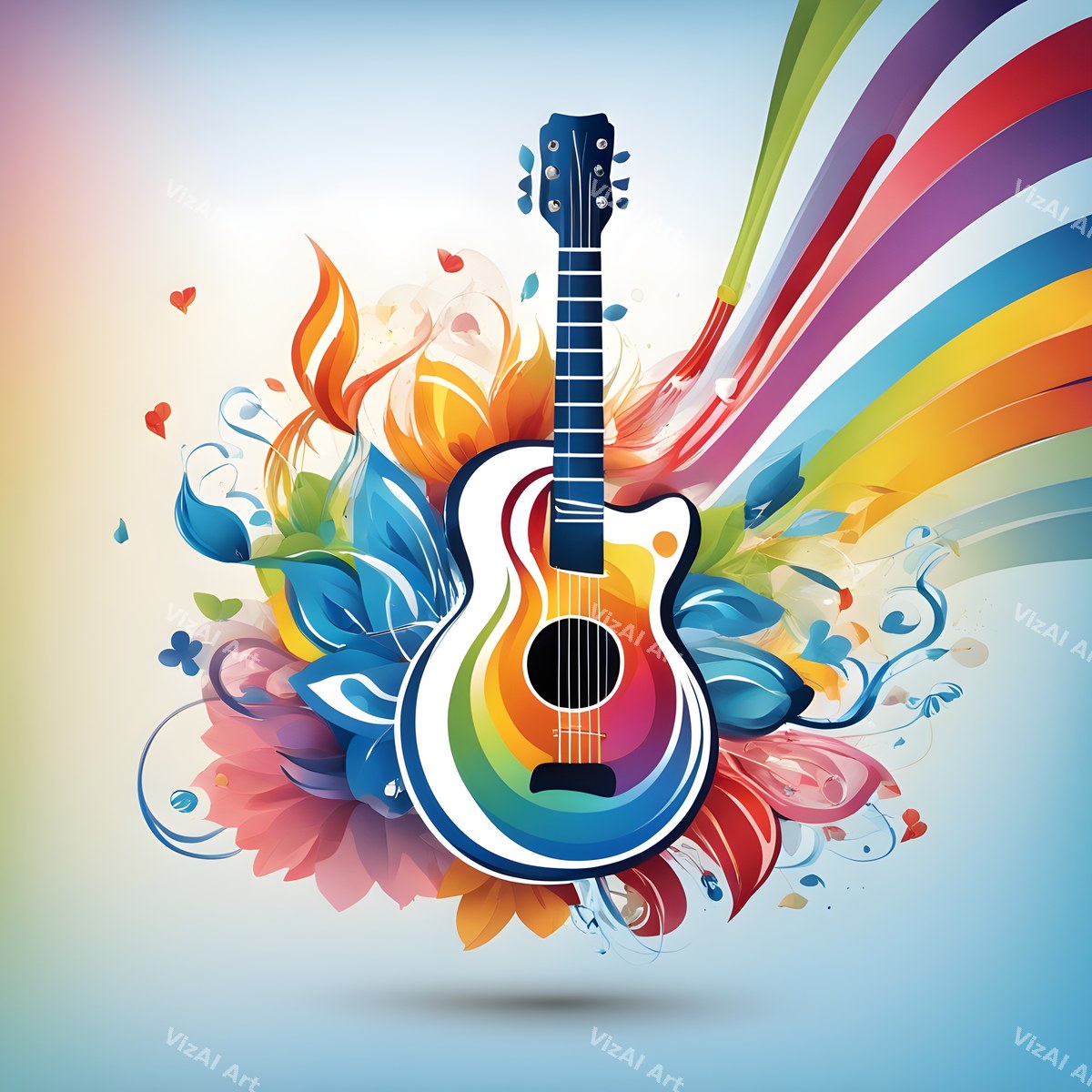 Rainbow Paint Splash Guitar Art — print 1