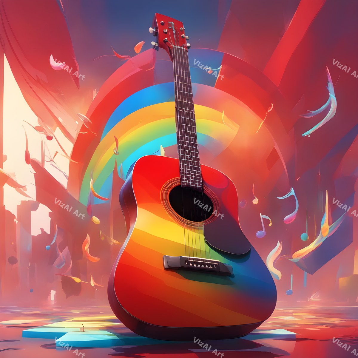 Rainbow Paint Splash Guitar Art — print 5