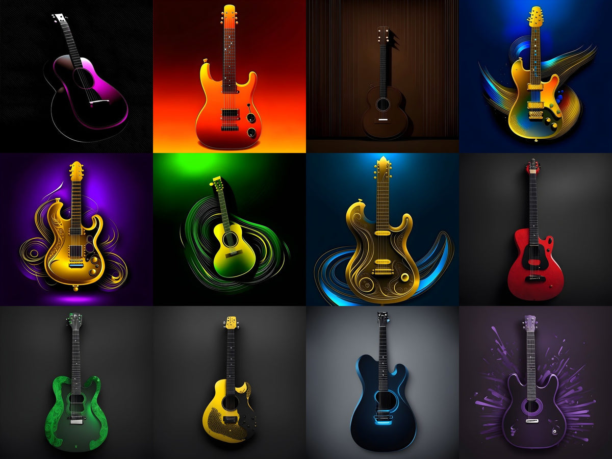 Shadow & Gold Guitar Art — 12 Printable Prints