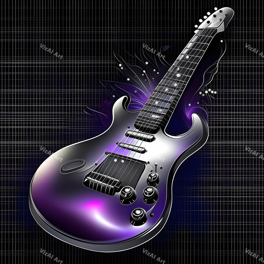 Neon Glow Electric Guitar Art — print 1