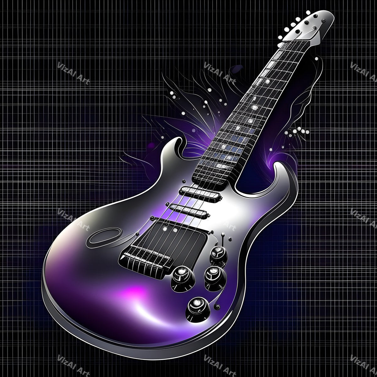 Neon Glow Electric Guitar Art — print 1