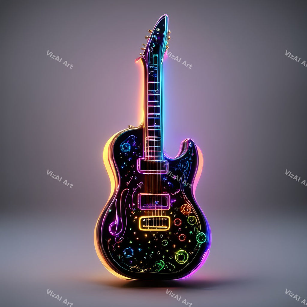 Neon Glow Electric Guitar Art — print 2