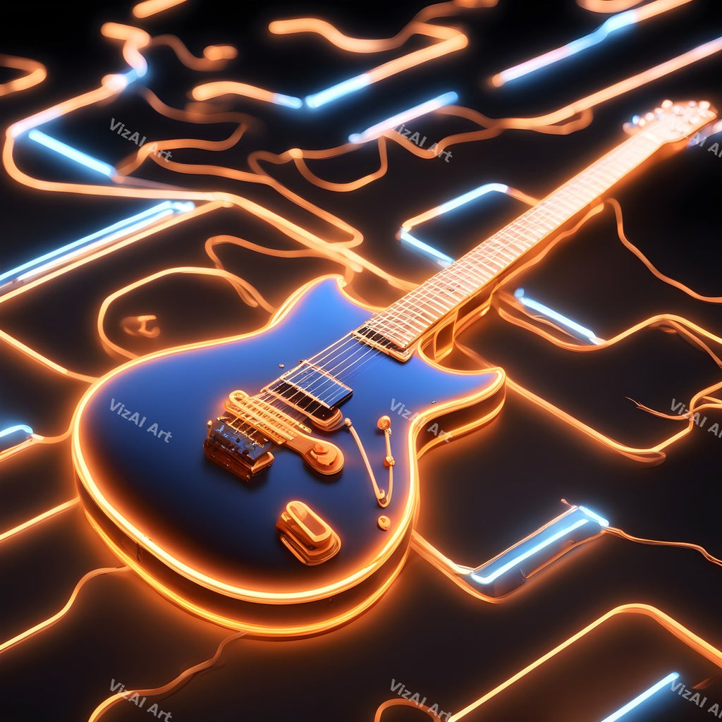Neon Glow Electric Guitar Art — print 3