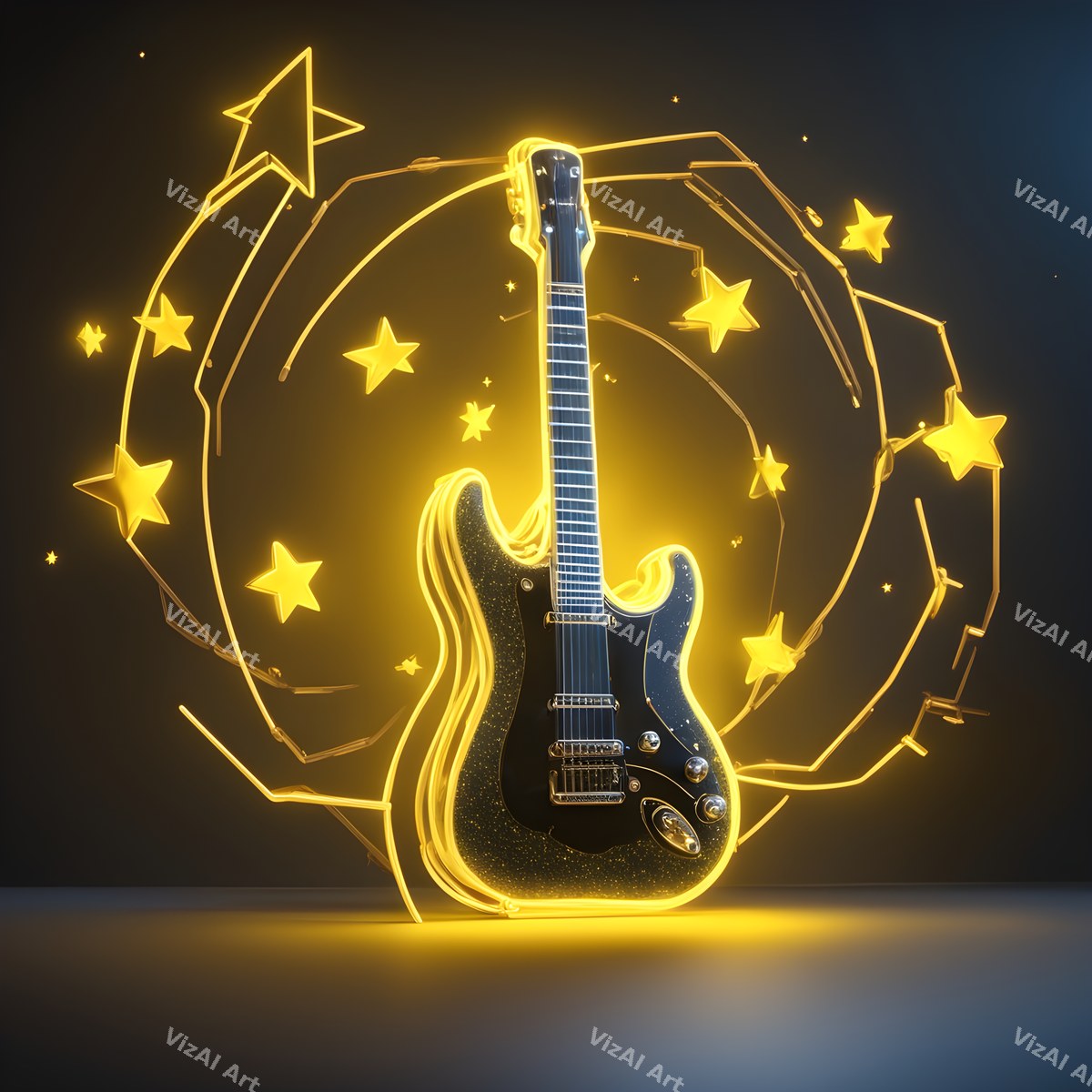 Neon Glow Electric Guitar Art — print 4