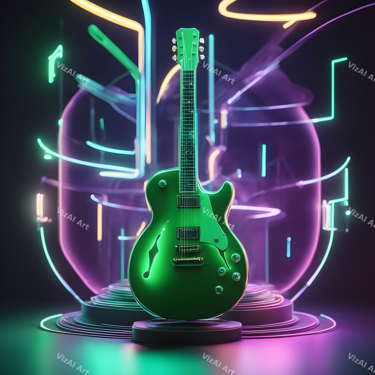 Neon Glow Electric Guitar Art — print 7