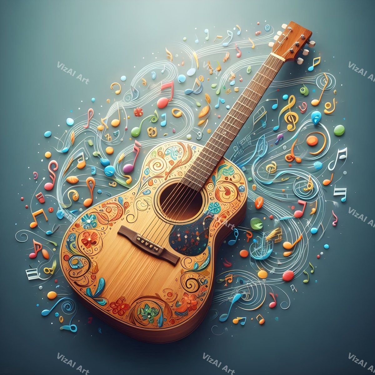 Butterflies & Swirls Acoustic Guitar Art — print 1