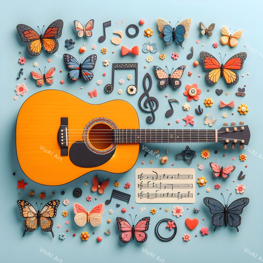 Butterflies & Swirls Acoustic Guitar Art — print 3