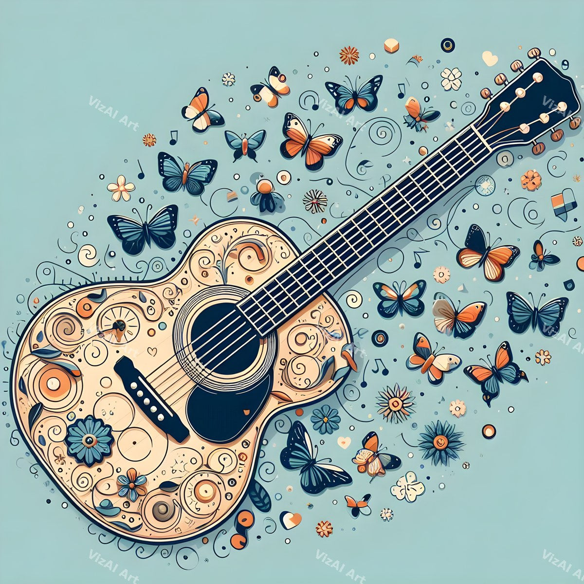 Butterflies & Swirls Acoustic Guitar Art — print 4