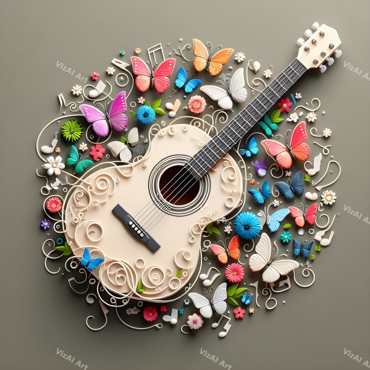 Butterflies & Swirls Acoustic Guitar Art — print 5
