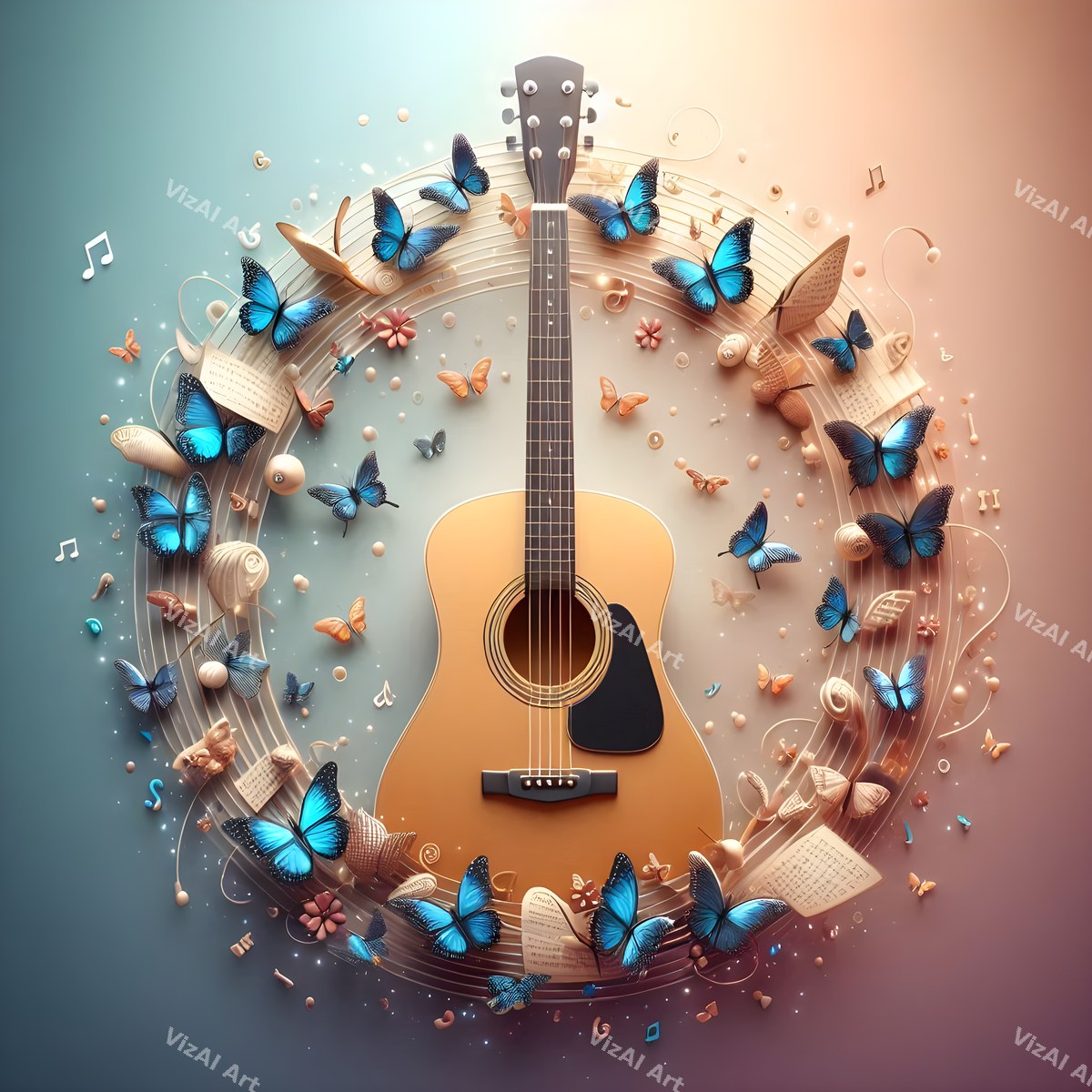 Butterflies & Swirls Acoustic Guitar Art — print 6